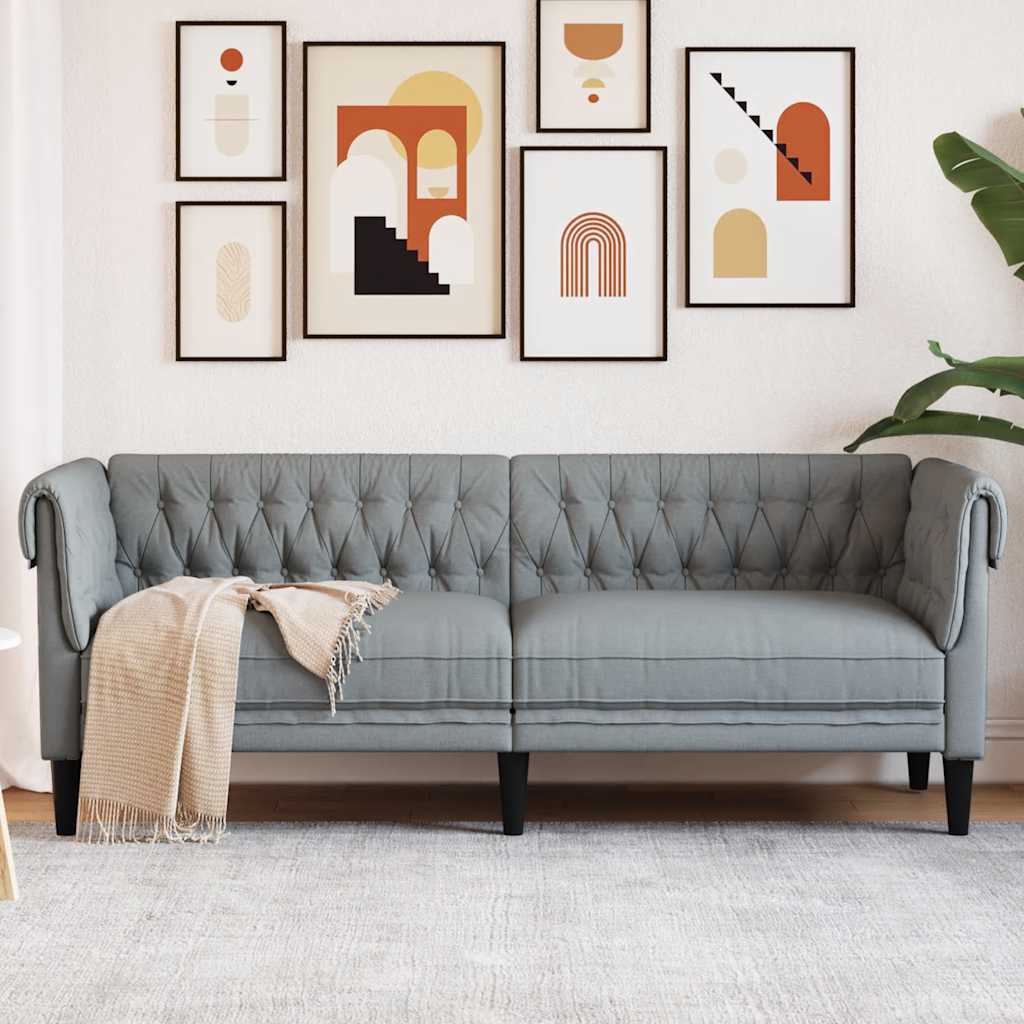 Canapé Chesterfield 3 places gris clair tissu - XIOS