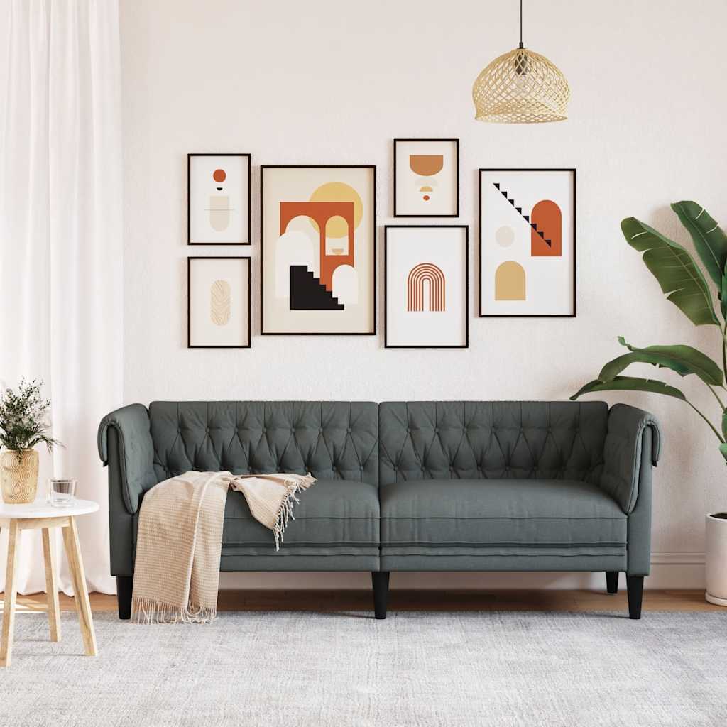Canapé Chesterfield 3 places gris foncé tissu - XIOS