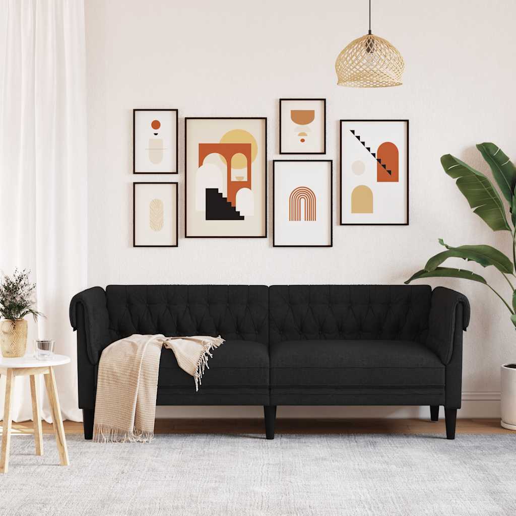 Canapé Chesterfield 3 places noir tissu - XIOS