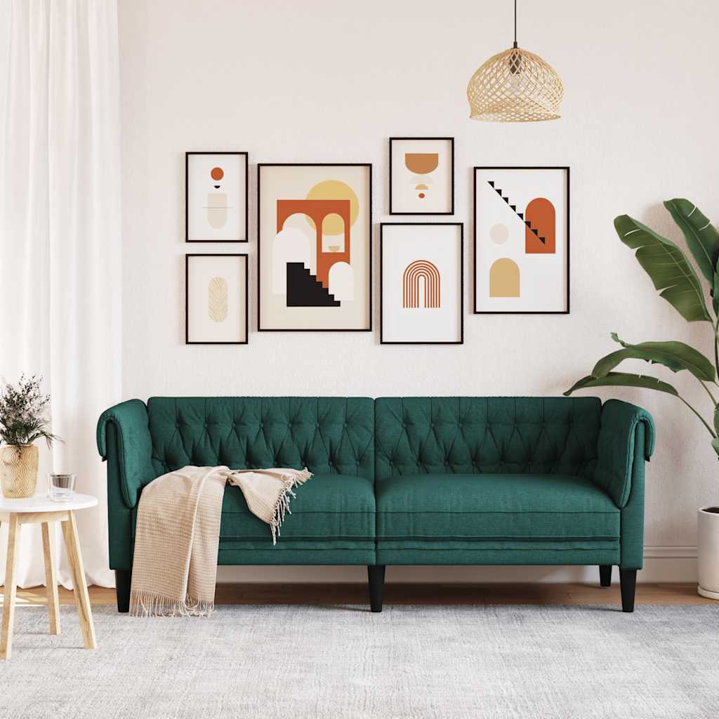 Canapé Chesterfield 3 places vert foncé tissu - XIOS