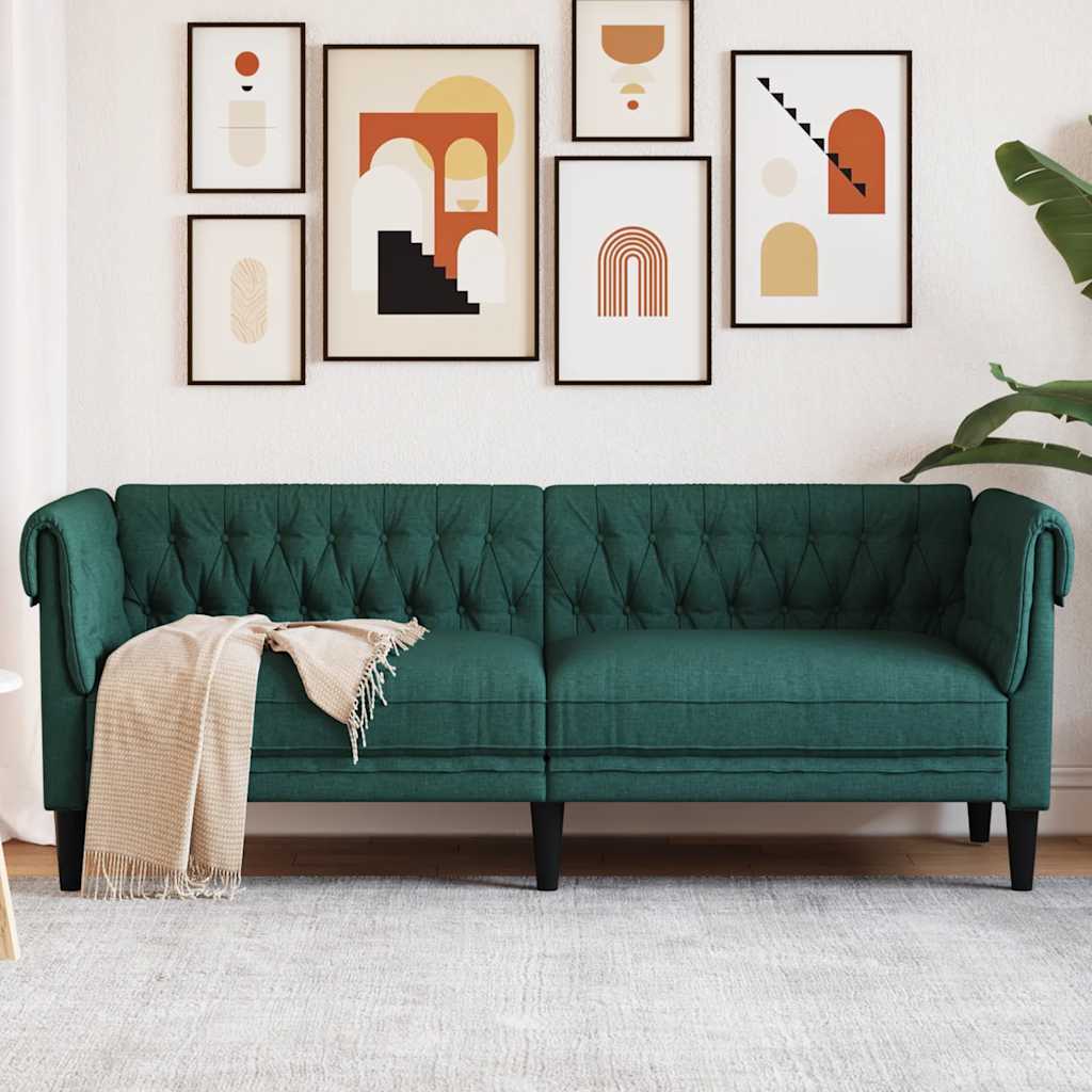 Canapé Chesterfield 3 places vert foncé tissu - XIOS