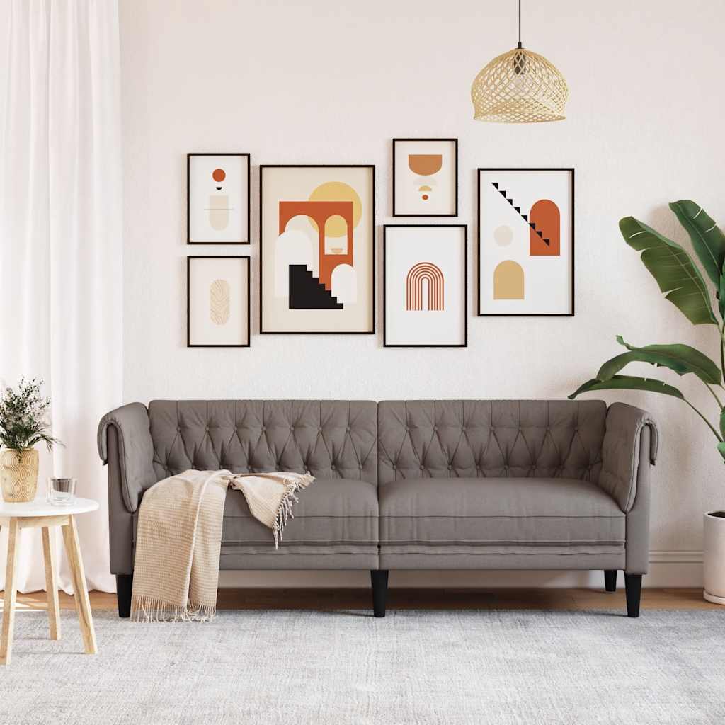 Canapé Chesterfield 3 places taupe tissu