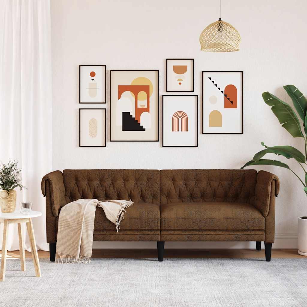 Canapé Chesterfield 3 places marron tissu - XIOS