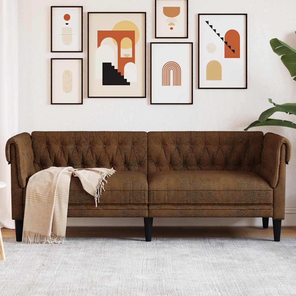 Canapé Chesterfield 3 places marron tissu - XIOS