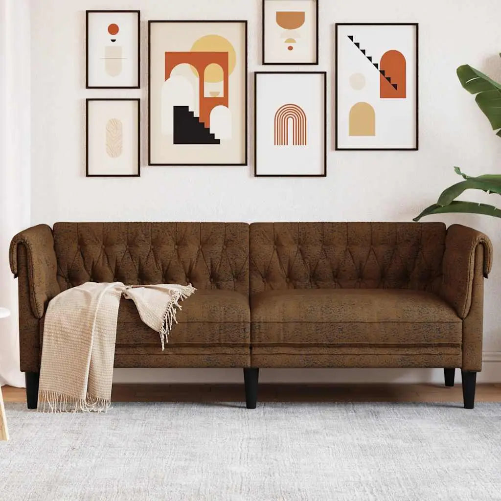 Canapé Chesterfield 3 places marron tissu - XIOS
