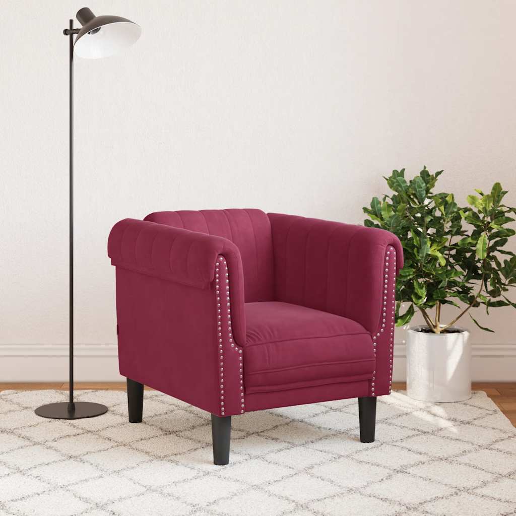 Fauteuil rouge bordeaux velours - XIOS