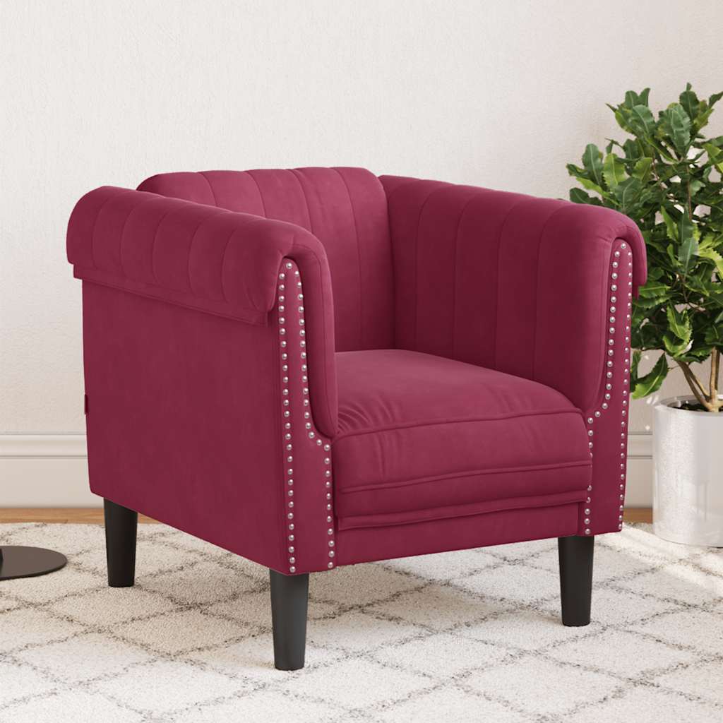 Fauteuil rouge bordeaux velours - XIOS