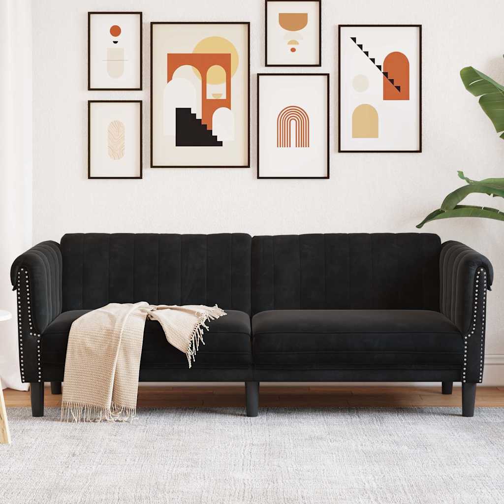 Canapé à 3 places noir velours - XIOS