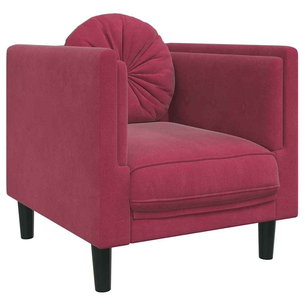 Fauteuil avec coussin rouge bordeaux velours - XIOS