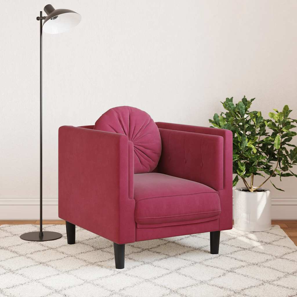 Fauteuil avec coussin rouge bordeaux velours - XIOS