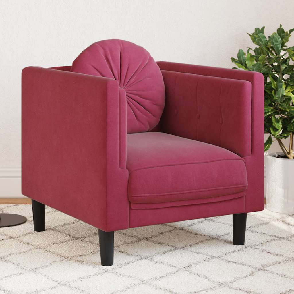 Fauteuil avec coussin rouge bordeaux velours - XIOS