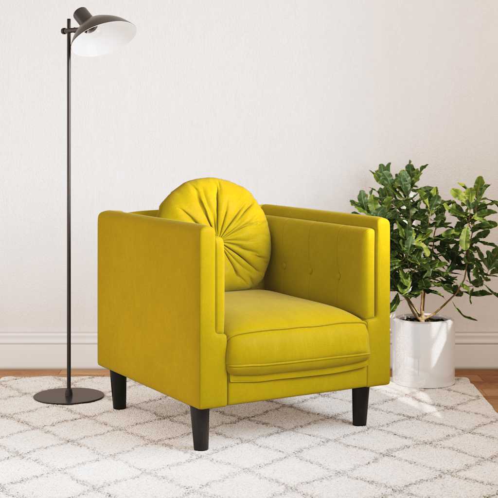 Fauteuil avec coussin jaune velours - XIOS