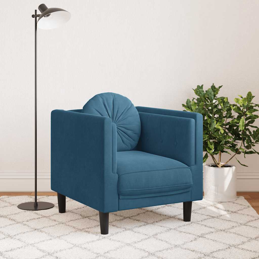 Fauteuil avec coussin bleu velours - XIOS