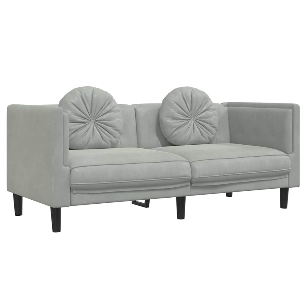 Canapé avec coussins 2 places gris clair velours - XIOS