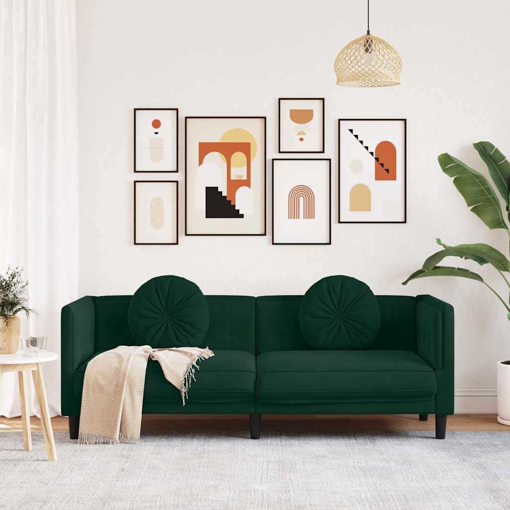 Canapé avec coussins 3 places vert foncé velours - XIOS