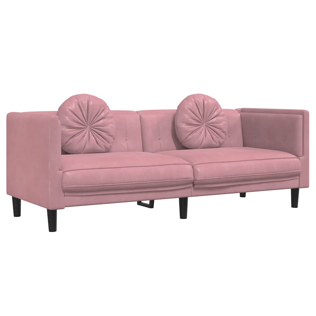 Canapé avec coussins 3 places rose velours