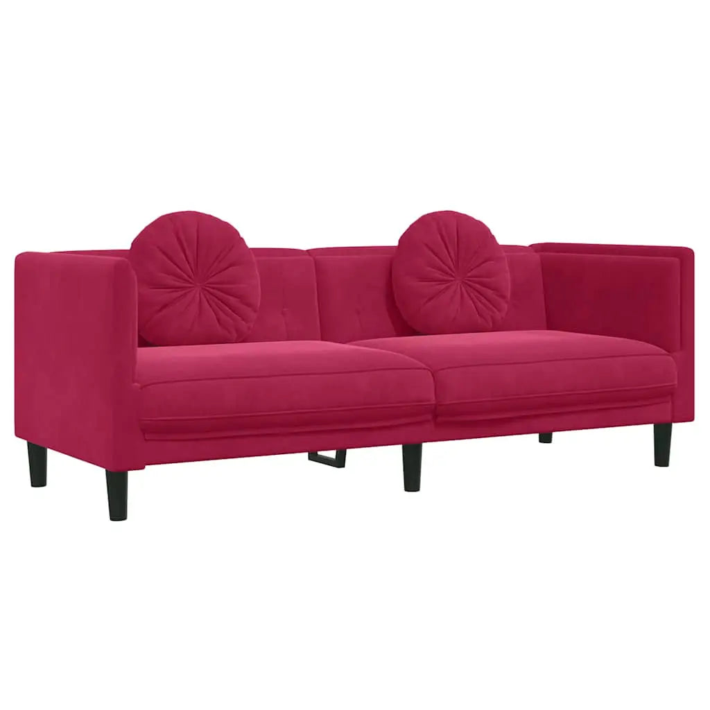 Canapé avec coussins 3 places rouge bordeaux velours - XIOS