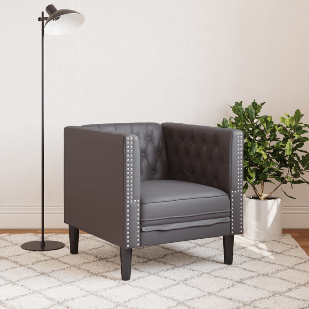 Fauteuil Chesterfield gris similicuir - XIOS