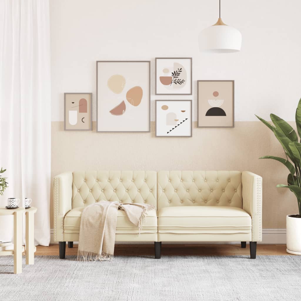 Canapé Chesterfield 2 places crème similicuir - XIOS