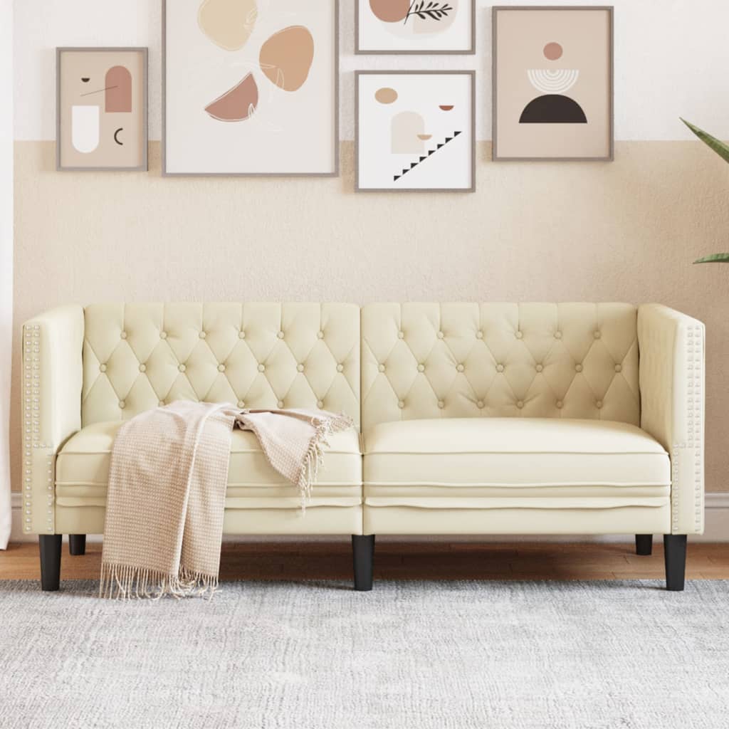 Canapé Chesterfield 2 places crème similicuir - XIOS