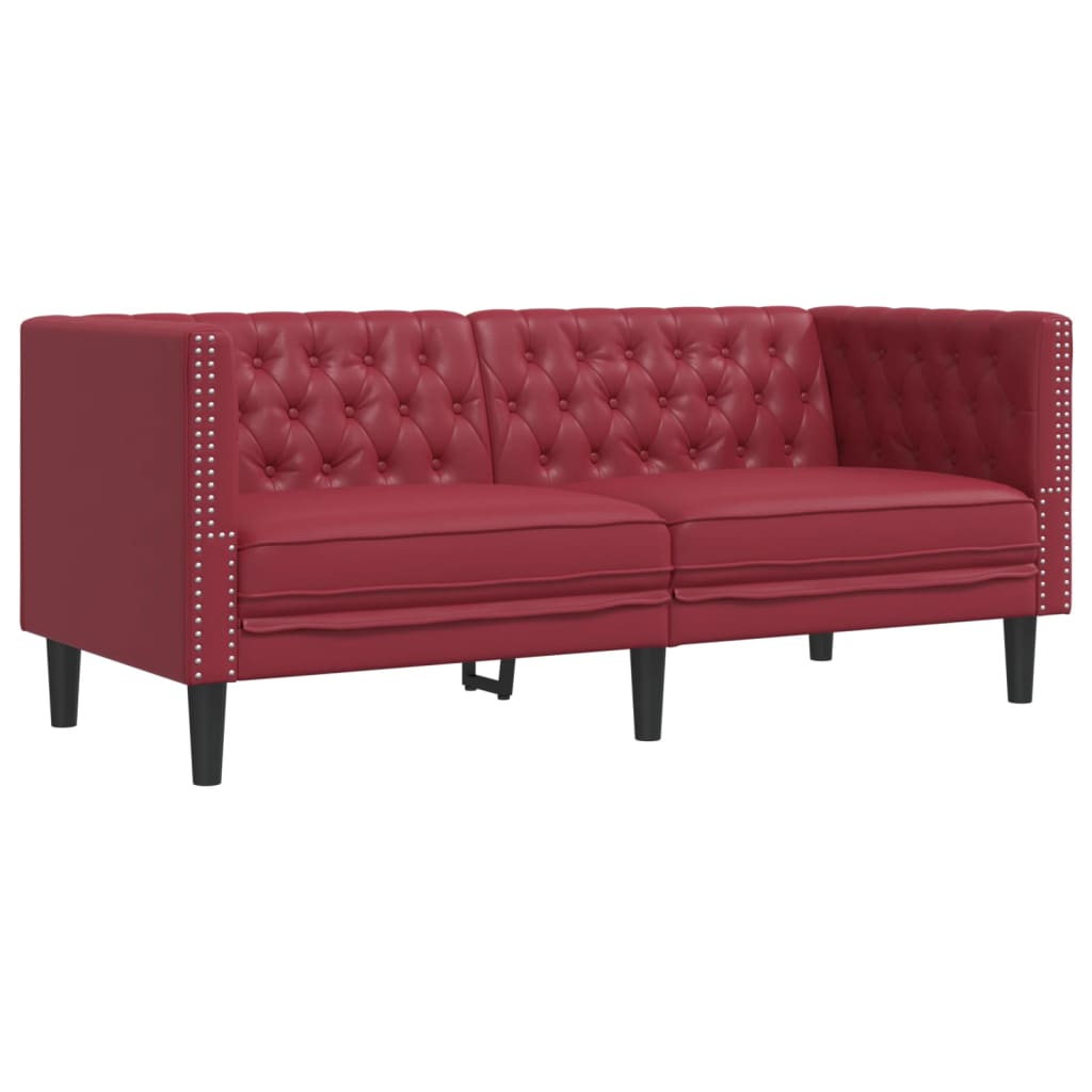 Canapé à 2 places Chesterfield rouge bordeaux similicuir - XIOS