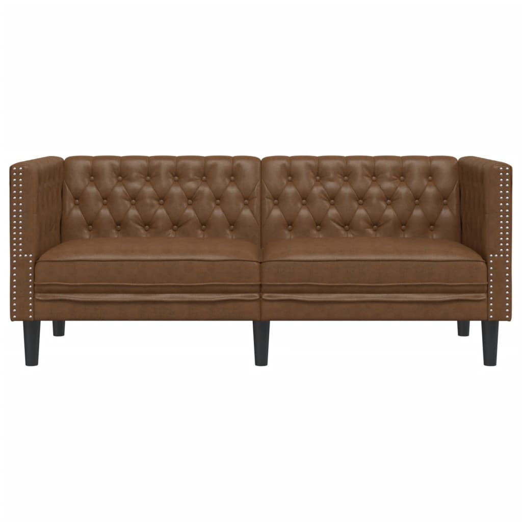 Canapé à 2 places Chesterfield marron similicuir daim - XIOS