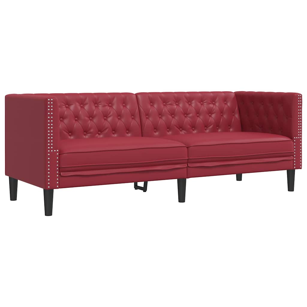 Canapé à 3 places Chesterfield rouge bordeaux similicuir