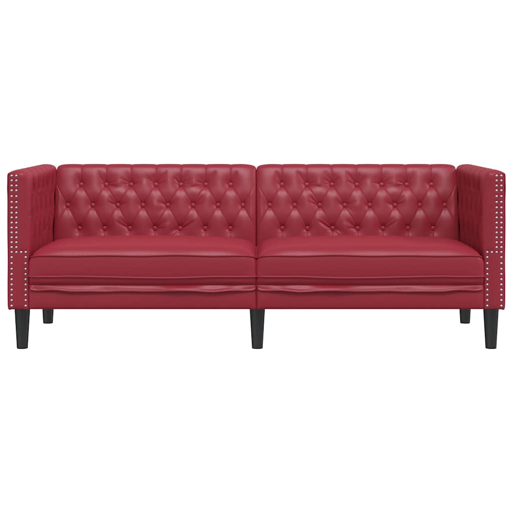 Canapé à 3 places Chesterfield rouge bordeaux similicuir - XIOS