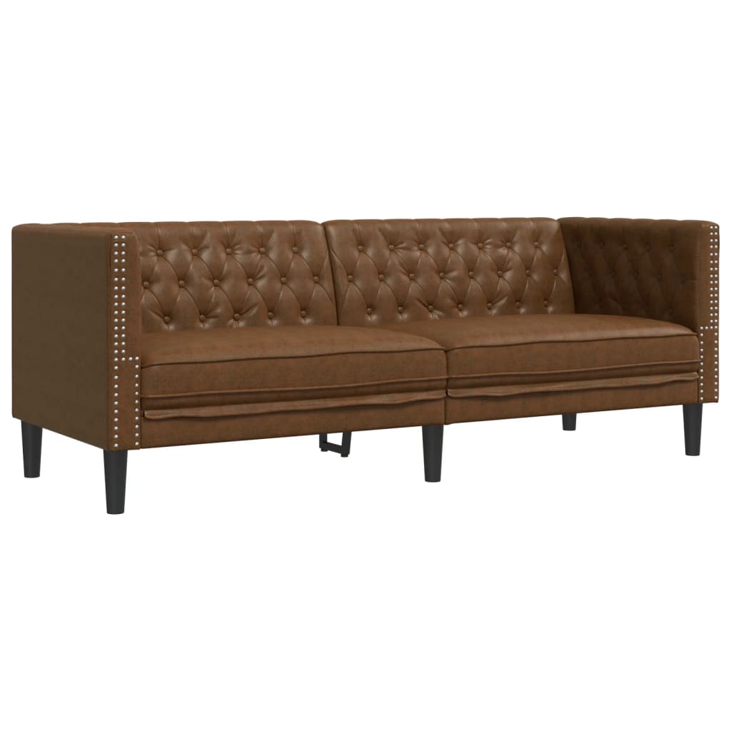 Canapé à 3 places Chesterfield marron similicuir daim
