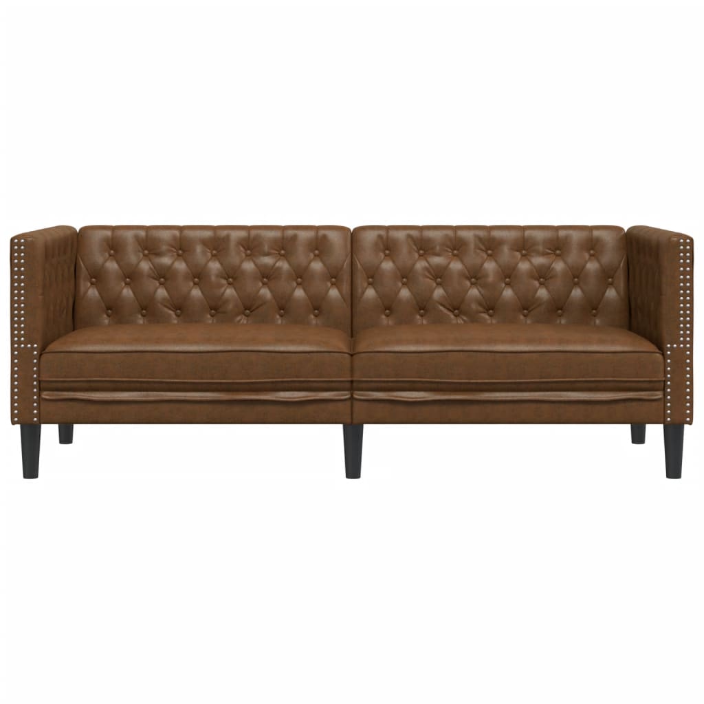 Canapé à 3 places Chesterfield marron similicuir daim