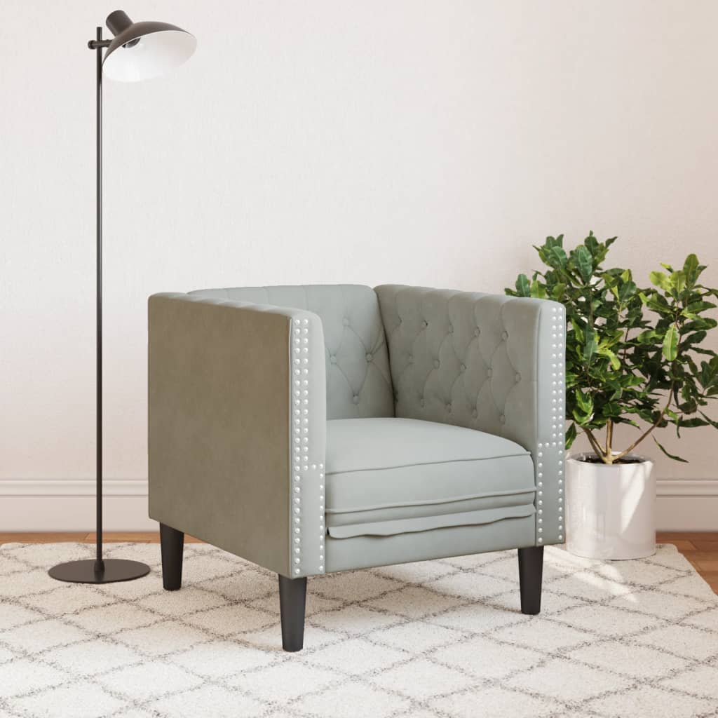Fauteuil Chesterfield gris clair velours - XIOS