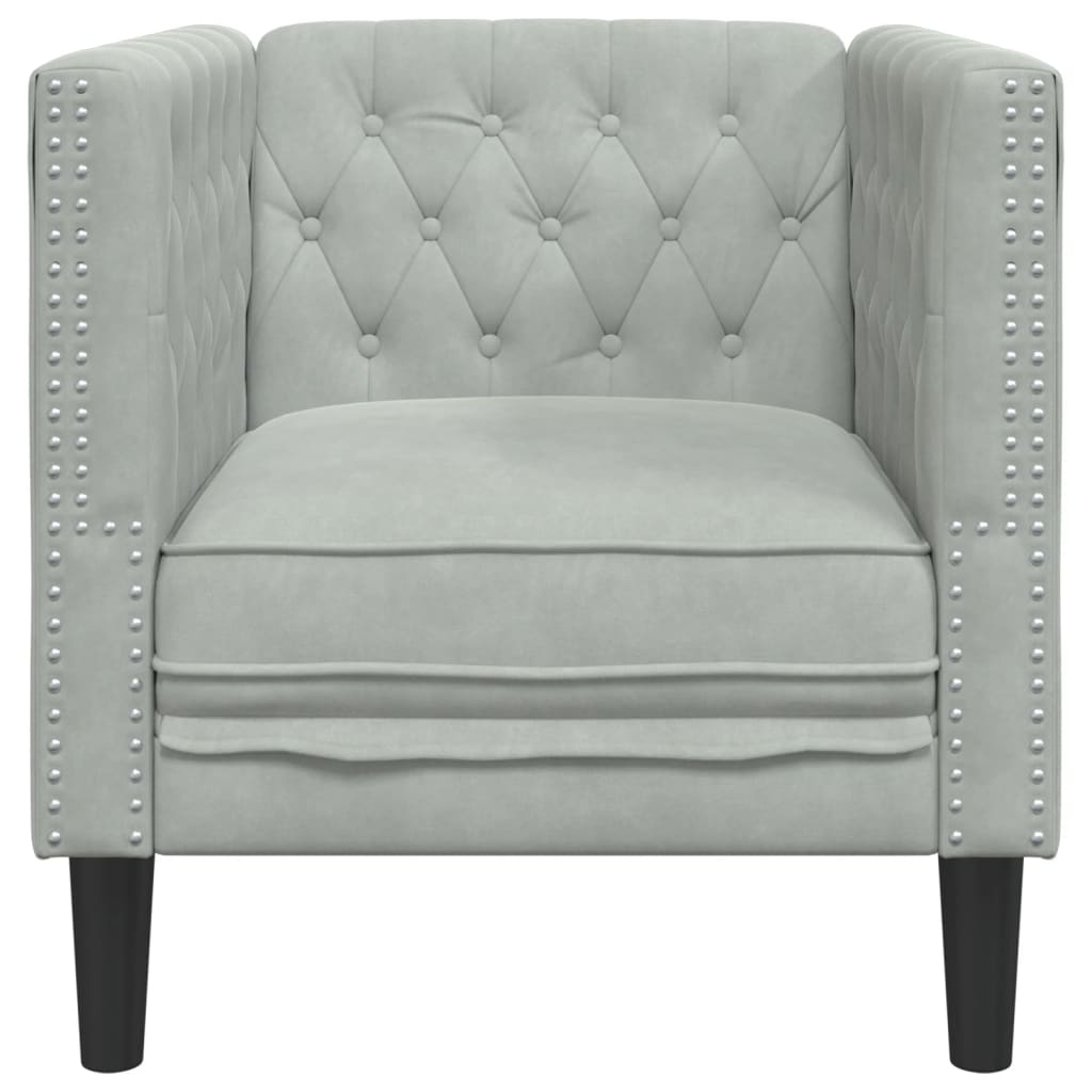 Fauteuil Chesterfield gris clair velours - XIOS