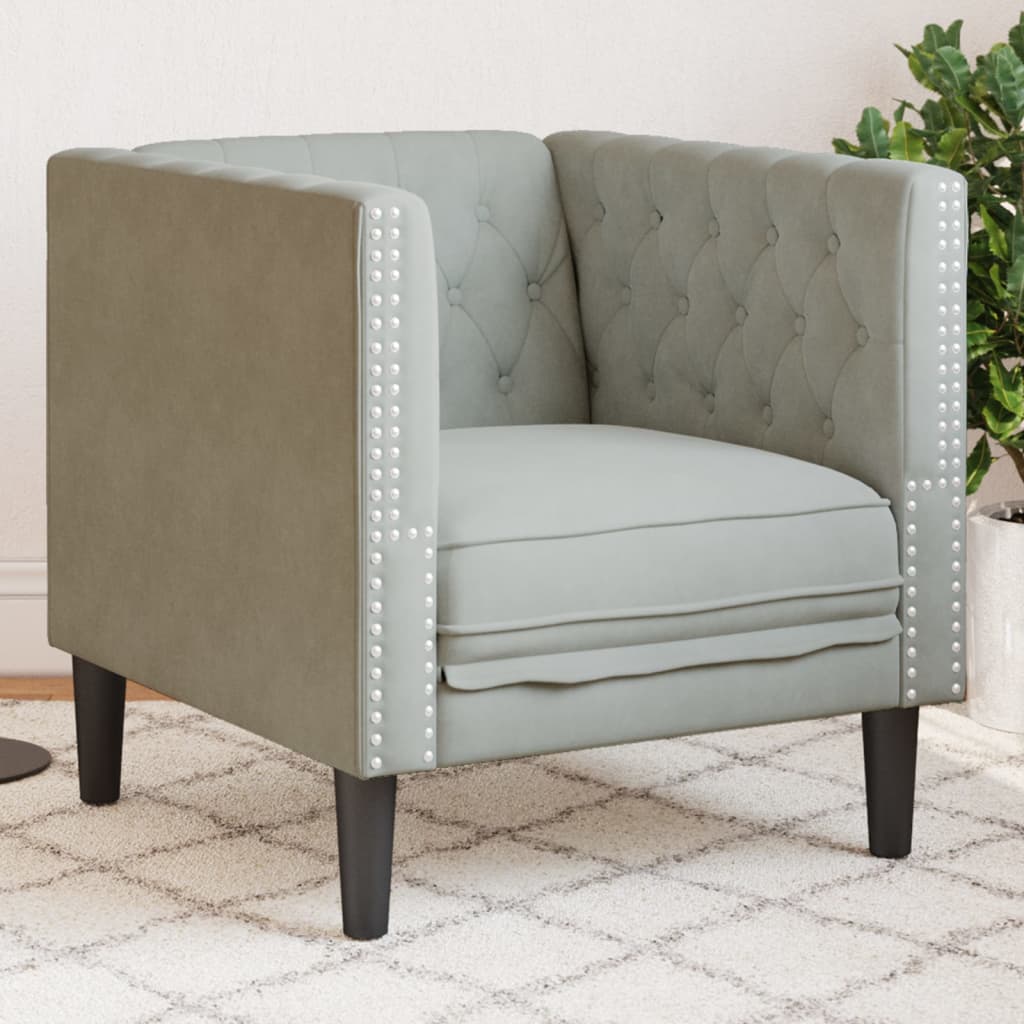 Fauteuil Chesterfield gris clair velours - XIOS