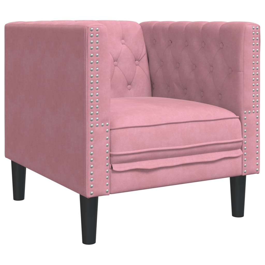 Fauteuil Chesterfield rose velours - XIOS