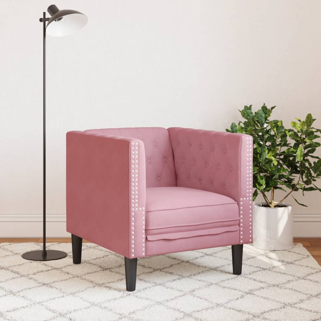 Fauteuil Chesterfield rose velours - XIOS