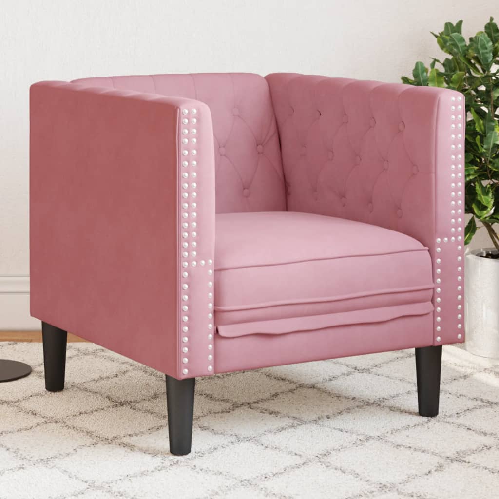 Fauteuil Chesterfield rose velours - XIOS