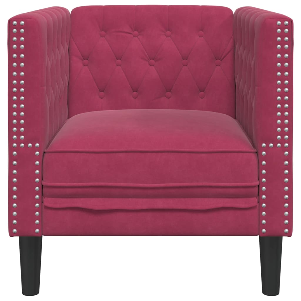 Fauteuil Chesterfield rouge bordeaux velours - XIOS
