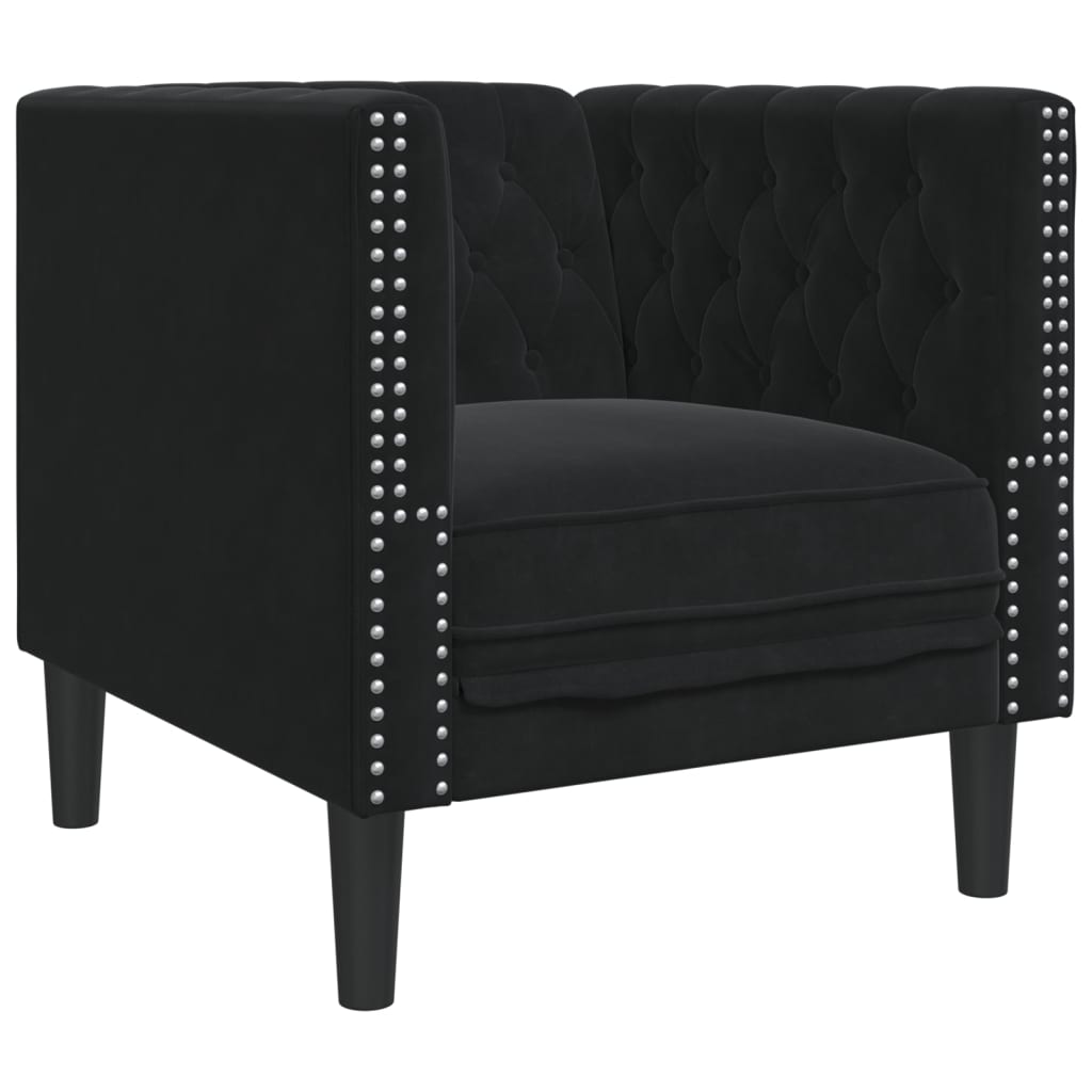 Fauteuil Chesterfield noir velours - XIOS