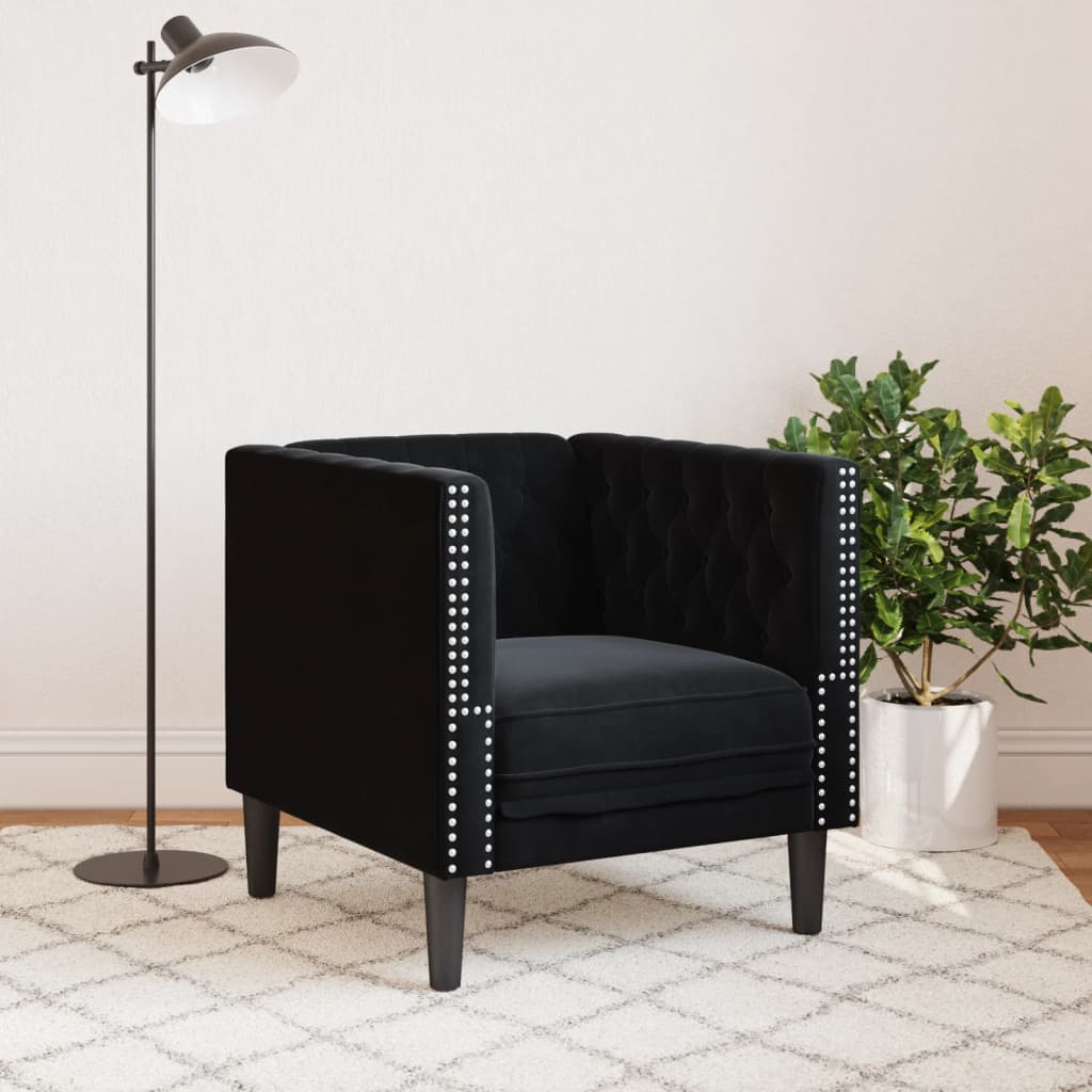 Fauteuil Chesterfield noir velours - XIOS