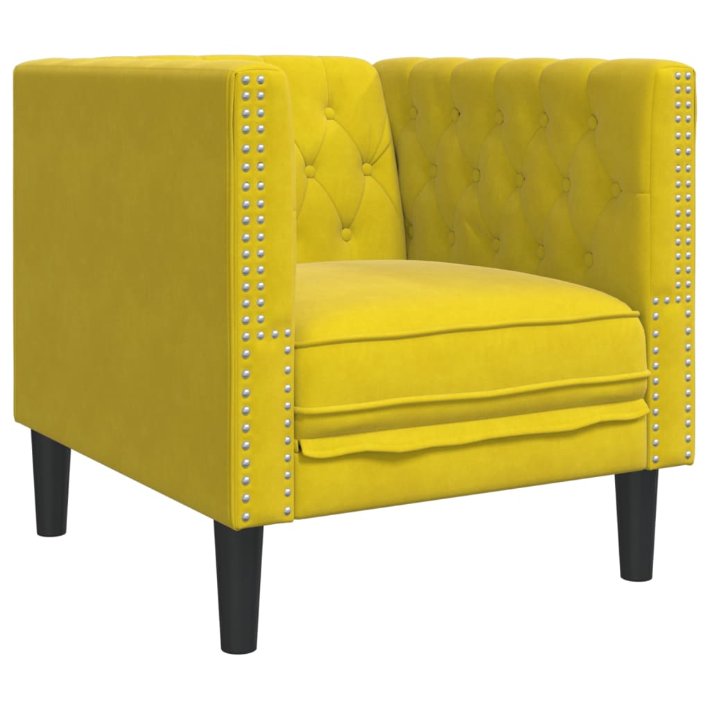 Fauteuil Chesterfield jaune velours - XIOS