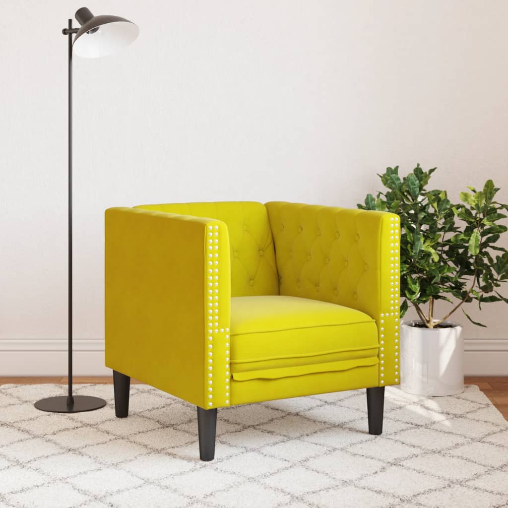 Fauteuil Chesterfield jaune velours - XIOS