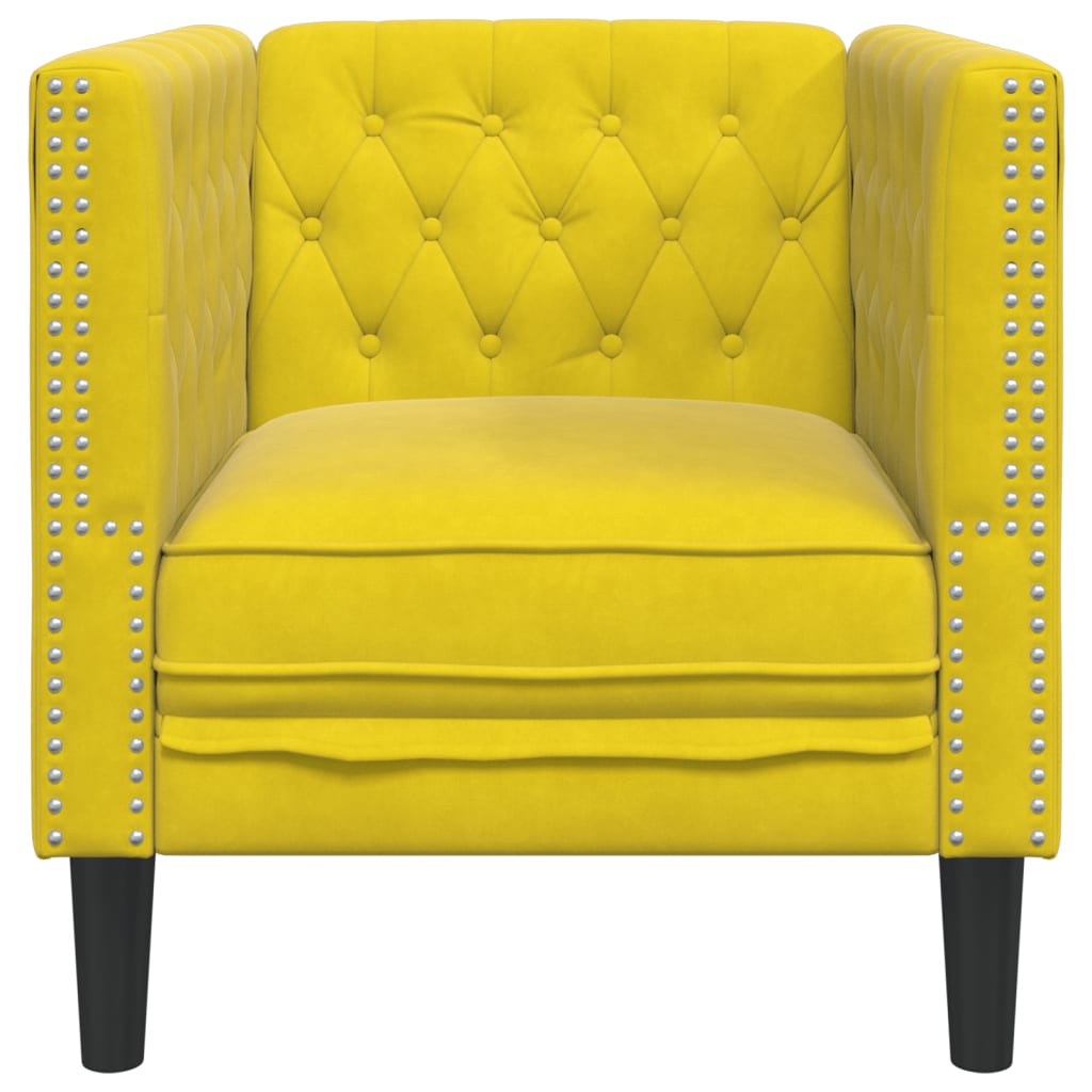 Fauteuil Chesterfield jaune velours - XIOS