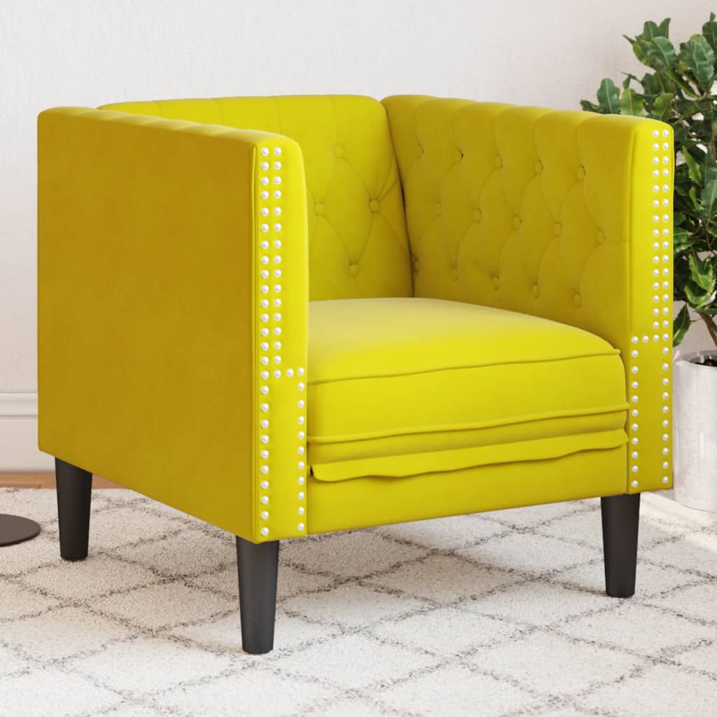 Fauteuil Chesterfield jaune velours - XIOS