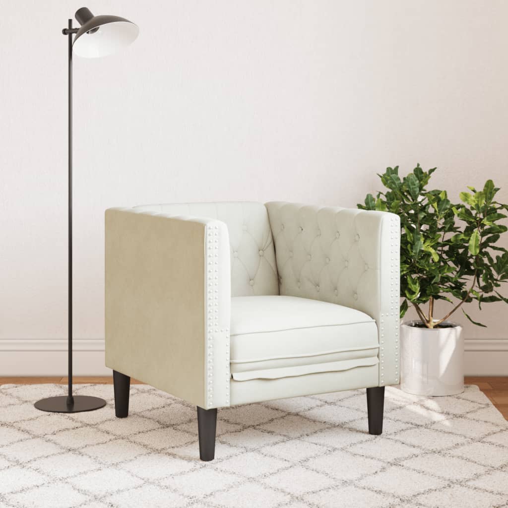 Fauteuil Chesterfield crème velours - XIOS