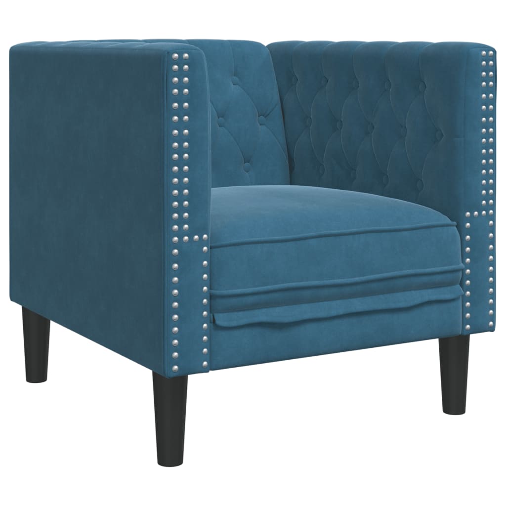 Fauteuil Chesterfield bleu velours - XIOS