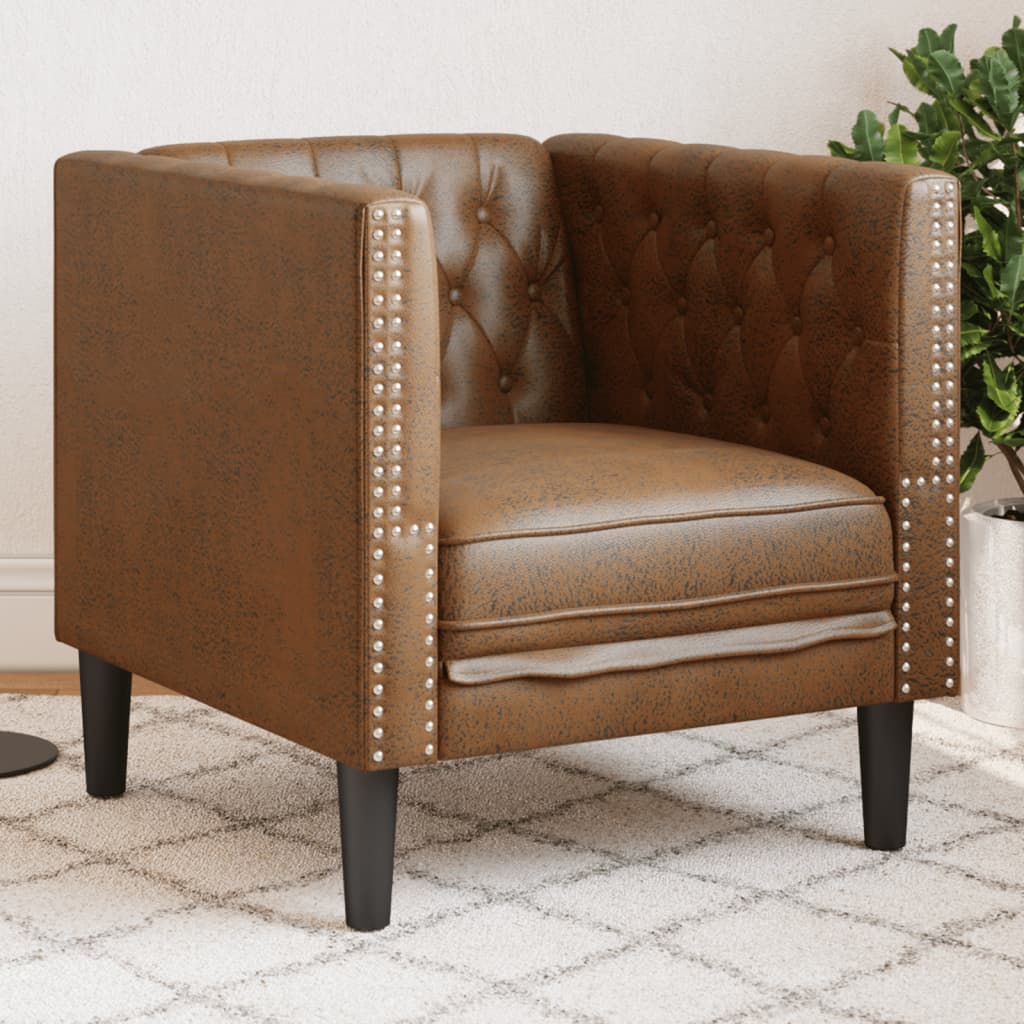 Fauteuil Chesterfield marron similicuir daim - XIOS