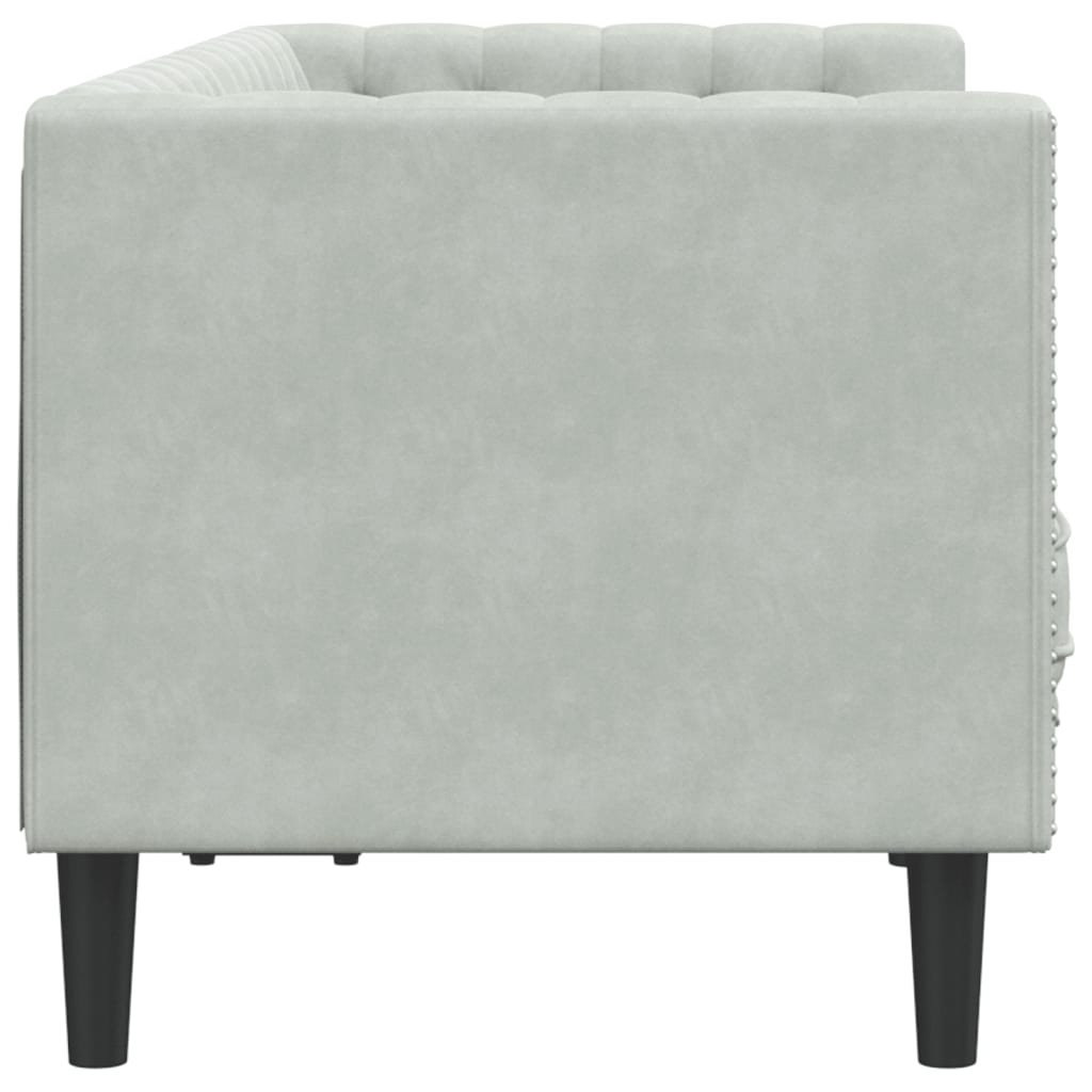 Canapé Chesterfield avec traversins 2 places gris clair velours - XIOS