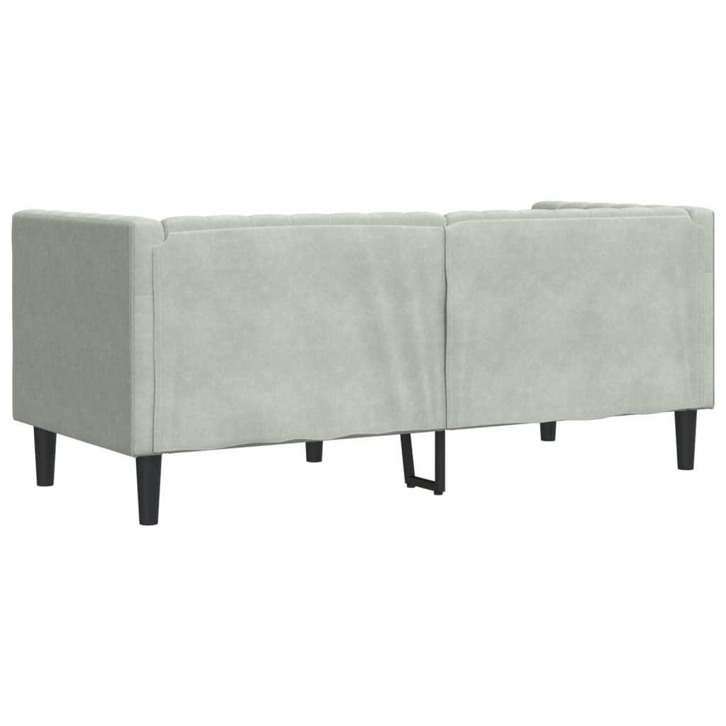 Canapé Chesterfield avec traversins 2 places gris clair velours - XIOS