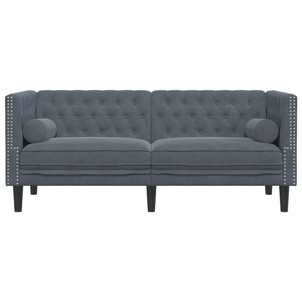 Canapé Chesterfield avec traversins 2 places gris foncé velours - XIOS