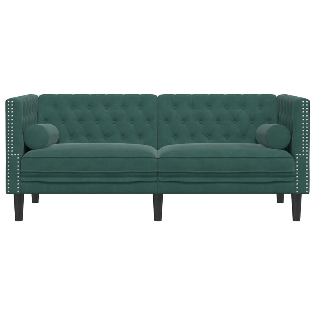 Canapé Chesterfield avec traversins 2 places vert foncé velours - XIOS